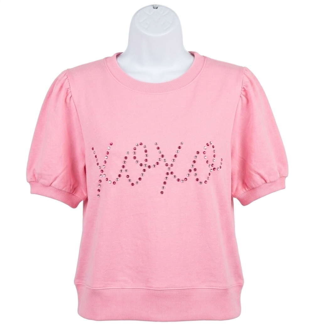 NEW PEACH LOVE women's xoxo puff sleeve top in pink